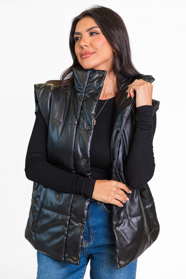 Wilder Days Black Faux Leather Puffer Vest FINAL SALE Best Wholesale Sale Online