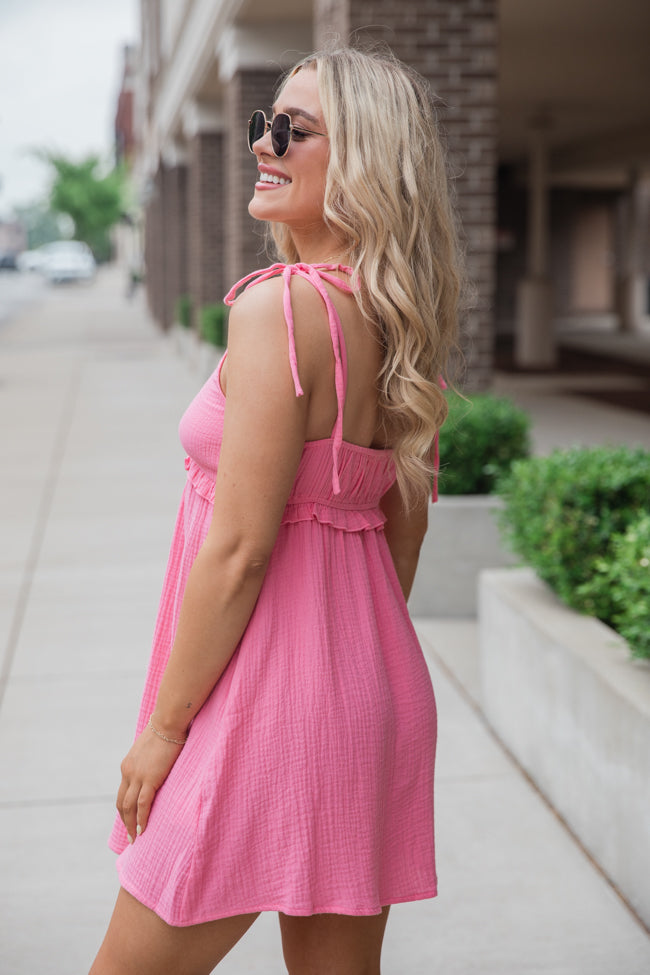 Feel The Beat Pink Tie Shoulder V-Neck Dress FINAL SALE Pay With Visa Cheap Online