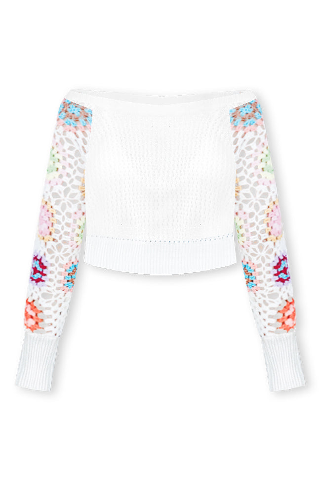 A Wonderful Life Ivory Multi Crochet Sleeve Sweater  FINAL SALE Big Sale Sale Online