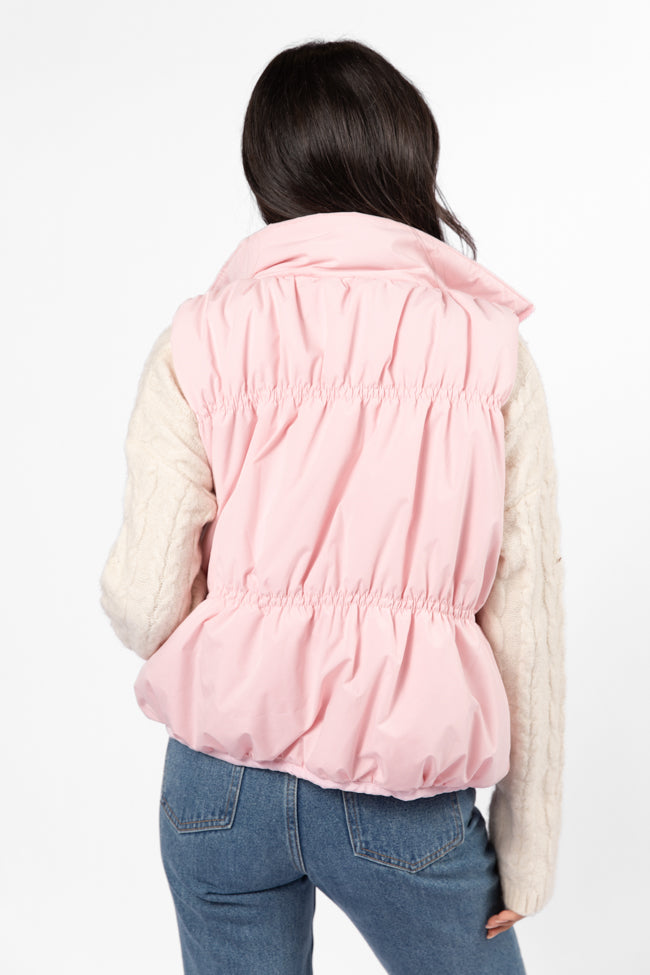 Mountain High Light Pink Ruched Puffer Vest Discount Recommend