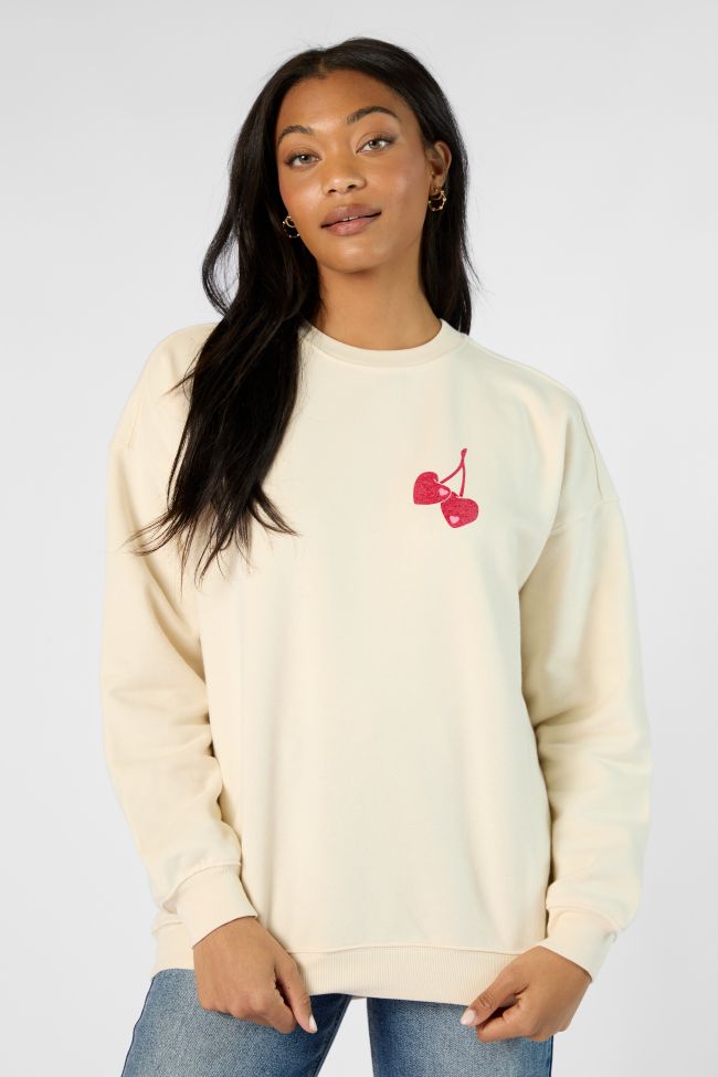 I Love You Cherry Much Cream Oversized Graphic Sweatshirt Kalee Rogers X Pink Lily Cheap Sale With Paypal