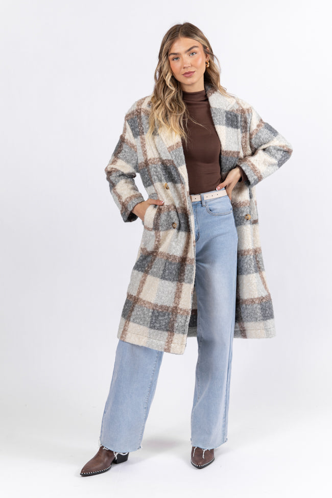 Wanting More Grey Sherpa Plaid Coat Footlocker For Sale