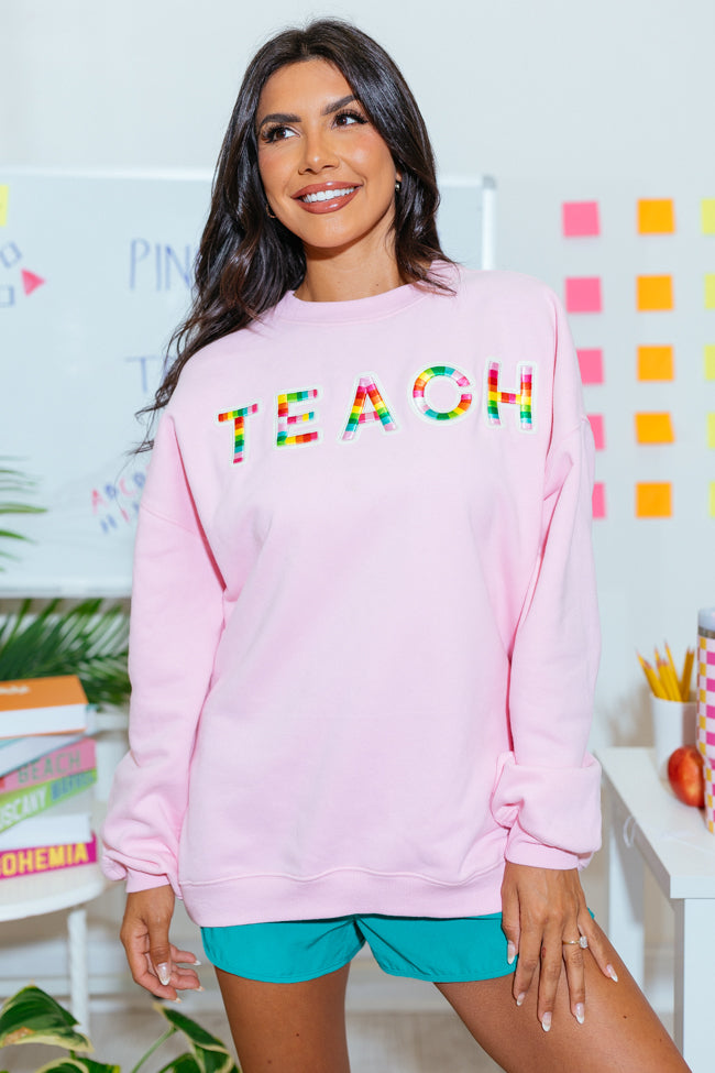 Classroom Colors Chenille Patch Light Pink Oversized Graphic Sweatshirt Cheap Sale Get Authentic