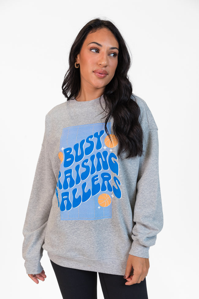 Busy Raising Ballers Light Grey Oversized Graphic Sweatshirt Sale Fashion