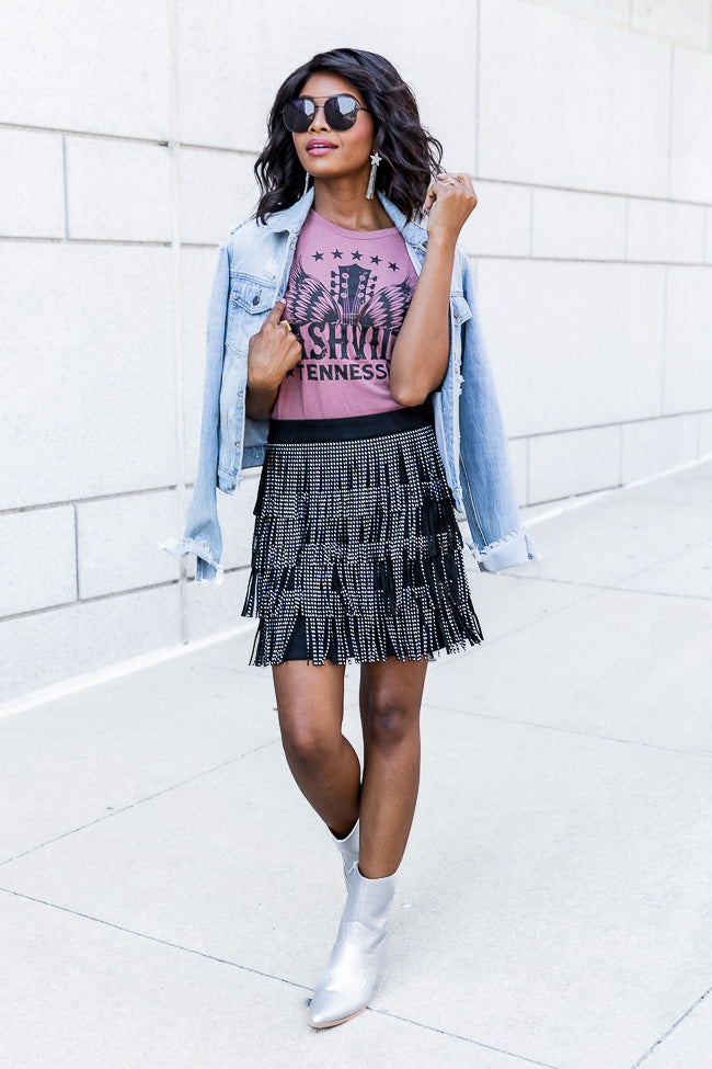 Born To Fly Black Studded Fringe Skirt FINAL SALE Clearance Best Place