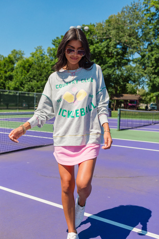 To The Pickleball Court Heather Grey Contrast Stitch Graphic Sweatshirt FINAL SALE Discount Order