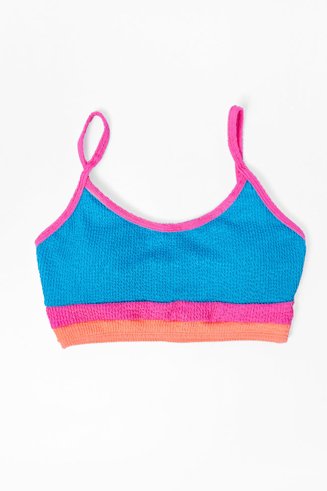 Do Not Disturb Blue Color Block Bikini Top Marketable Online