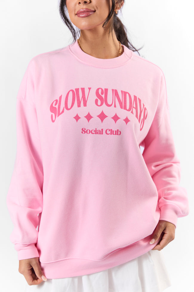 Slow Sundays Light Pink Oversized Graphic Sweatshirt With Mastercard Cheap Online