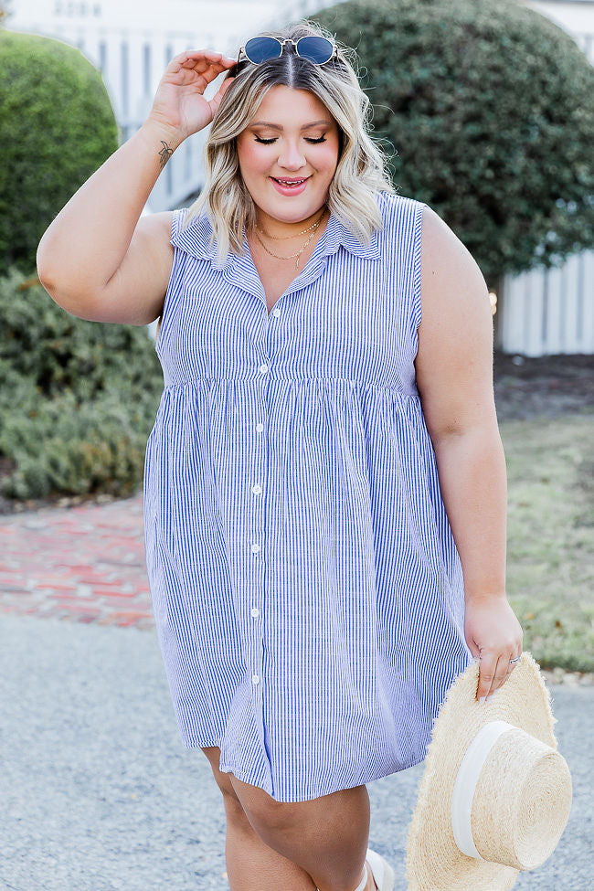 A Little Prep In My Step Blue Stripe Collar Button Up Mini Dress FINAL SALE Pay With Visa