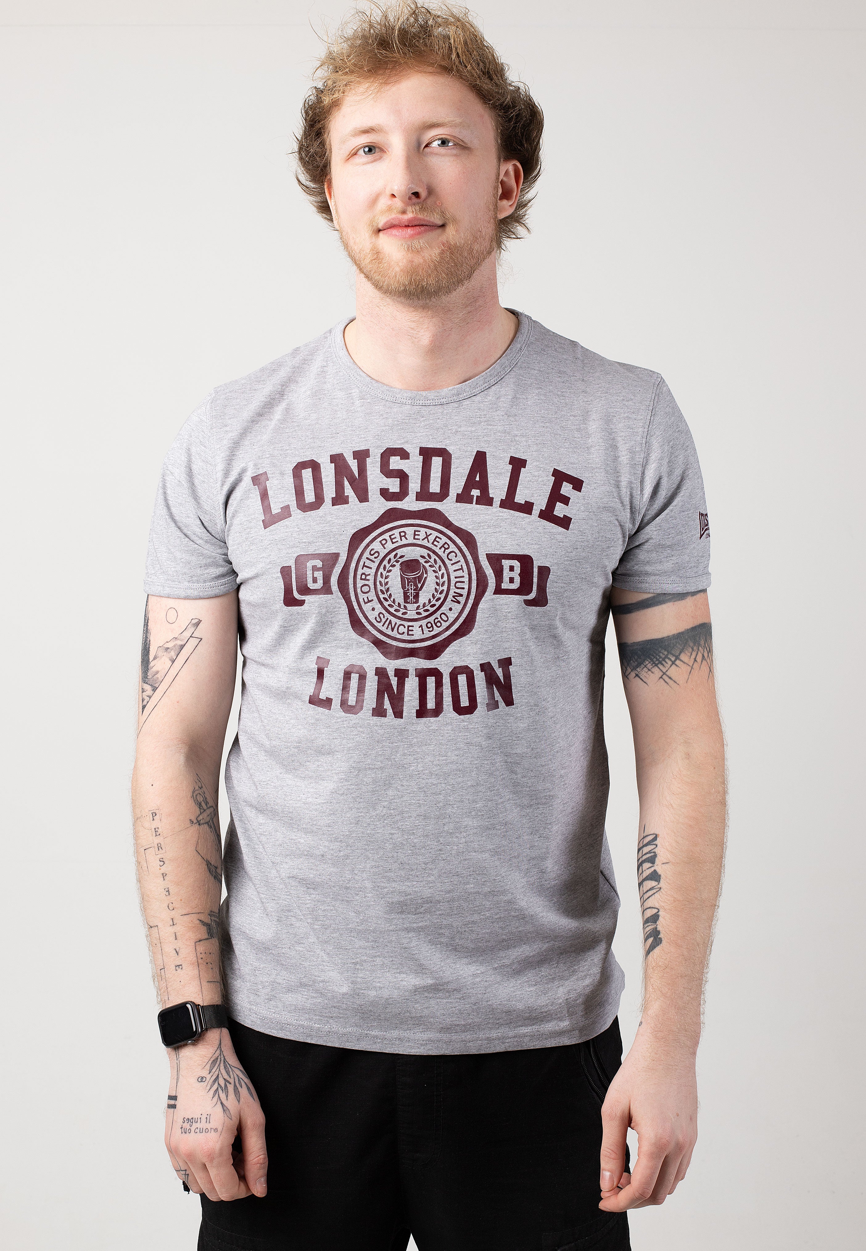 Lonsdale - Murrister Marl Grey/Oxblood - T-Shirt Good Selling Cheap Online