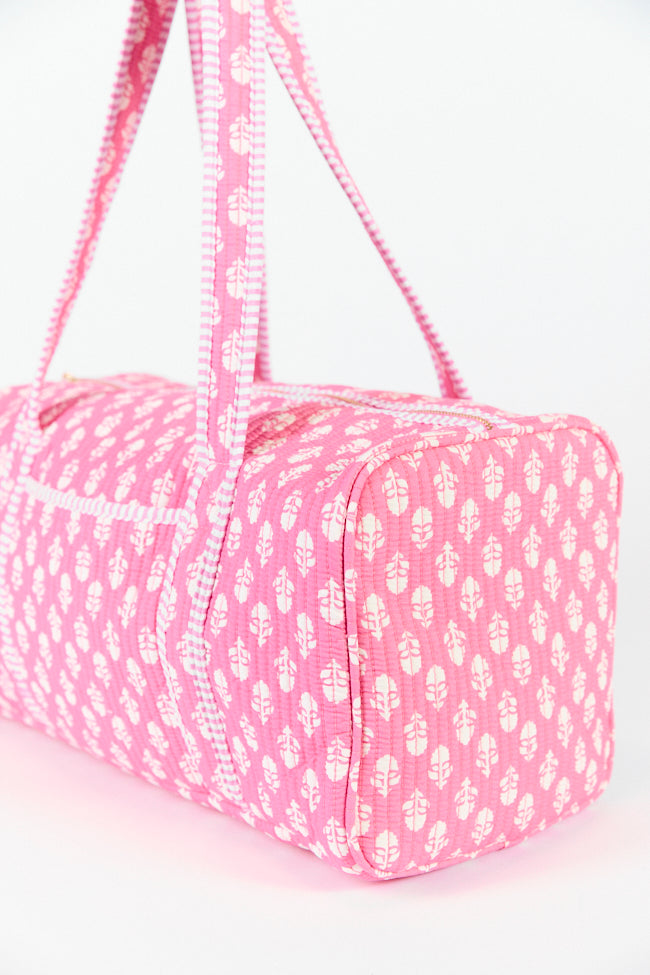 Michelle Pink Block Floral Quilted Weekender Discount Looking For