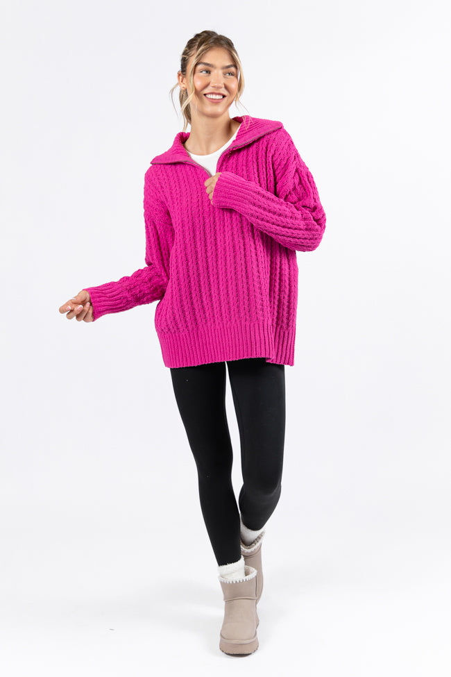 Forever Yours Magenta Cable Knit Chenille Quarter Zip Sweater SALE Free Shipping Classic