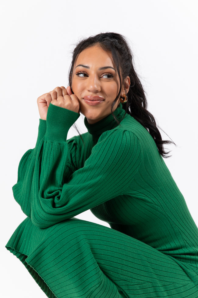 Through The Years Green Turtleneck Midi Dress FINAL SALE Outlet Discount Authentic