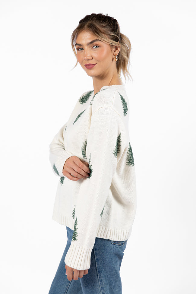 One Pine Gal Ivory And Green Christmas Tree Print Sweater FINAL SALE Limited Edition