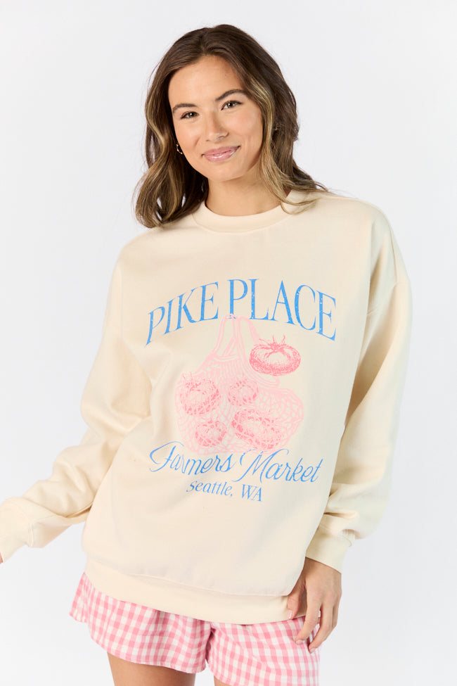 Pike Place Market Sweet Cream Oversized Graphic Sweatshirt Outlet Clearance Store