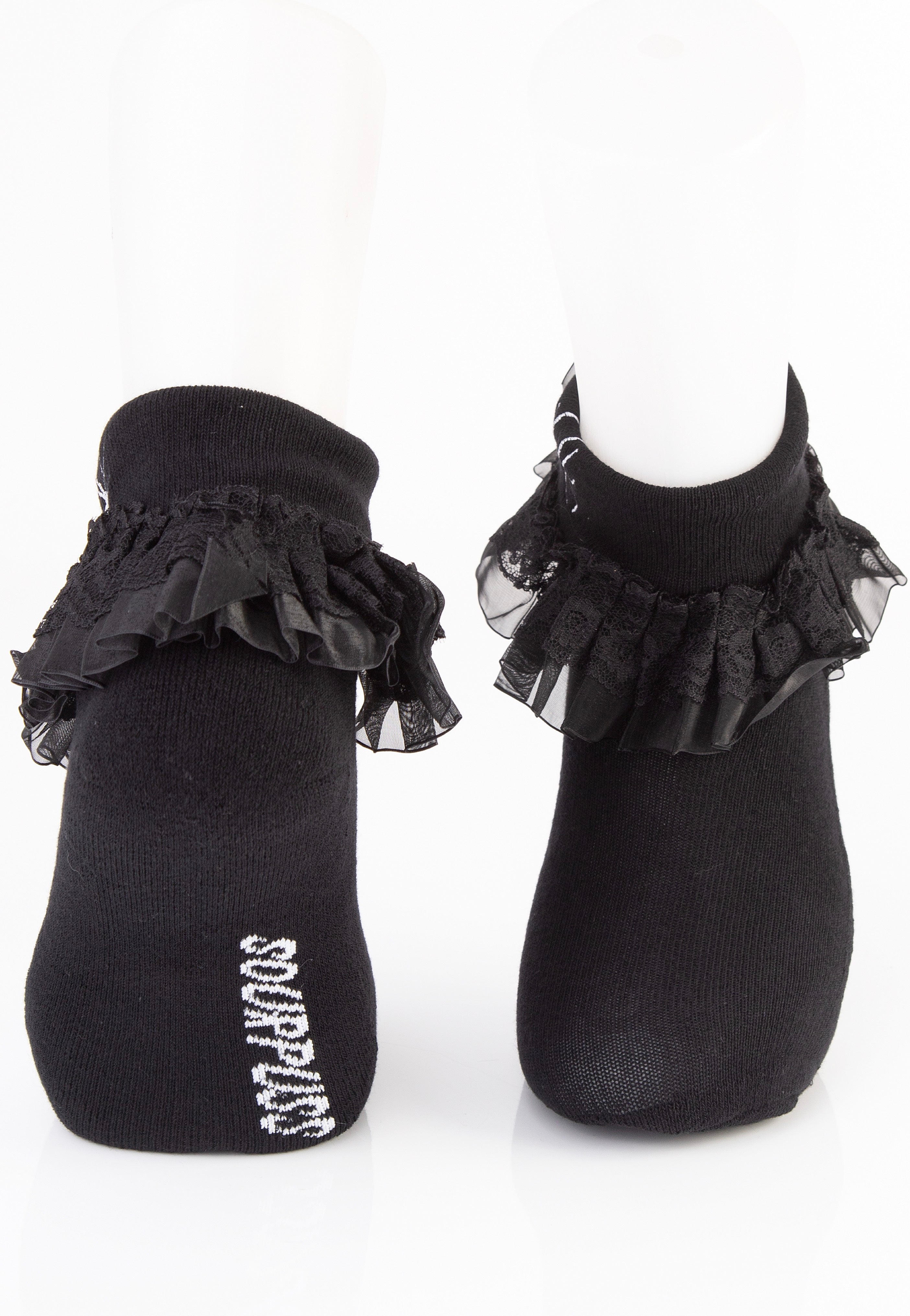 Sourpuss Clothing - Spider Embroidered Ruffle Black - Socks Clearance Manchester