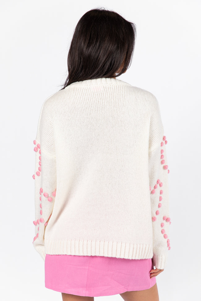 Adore You Ivory and Pink Oversized Heart Pom Sweater FINAL SALE Free Shipping Discounts