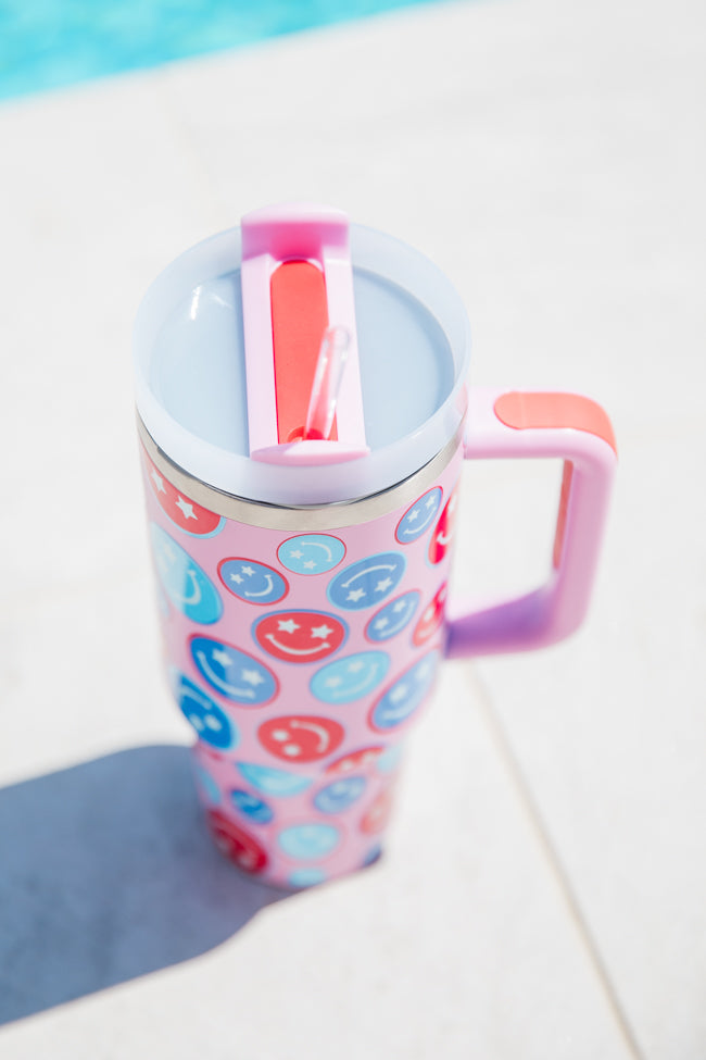 Sippin' Pretty Patriotic Smiley 40 oz Drink Tumbler With Lid And Straw