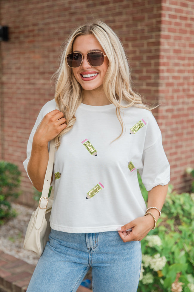 Study Break Green Pencil Patch Ivory Tee Cheapest