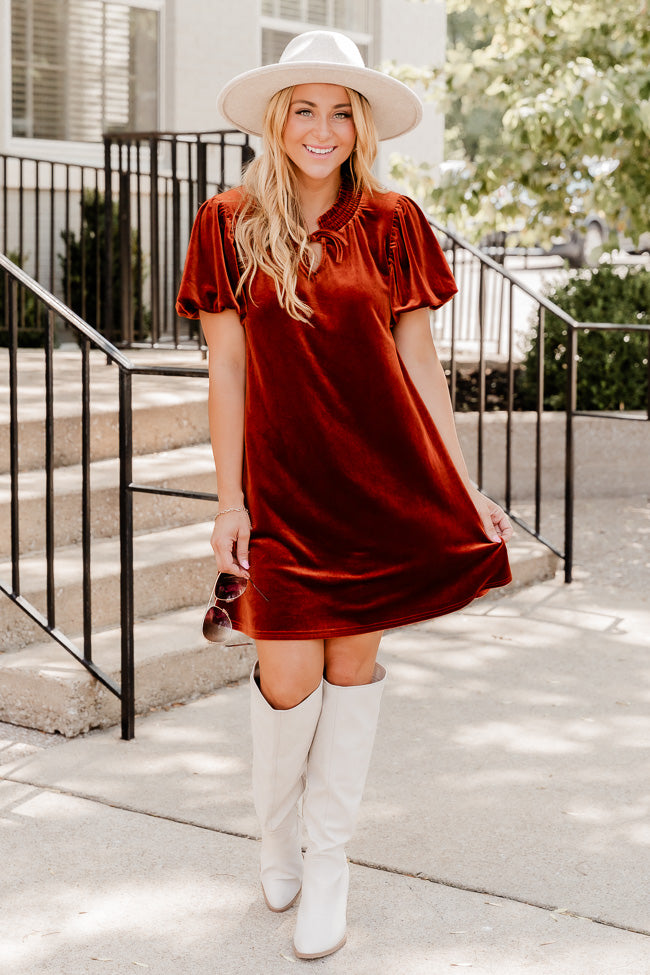 All Fall Long Rust Velvet Mini Dress FINAL SALE Cheap Sale Buy