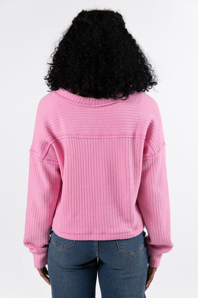 Living Right Pink Ribbed V-Neck Knit Top FINAL SALE Amazon Cheap Pice