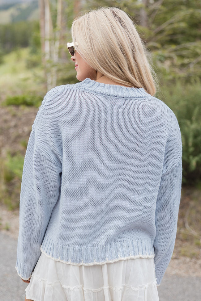 Hand In My Hand Blue and Ivory Contrast Stitch Detail Sweater SALE Buy Cheap Hot Sale