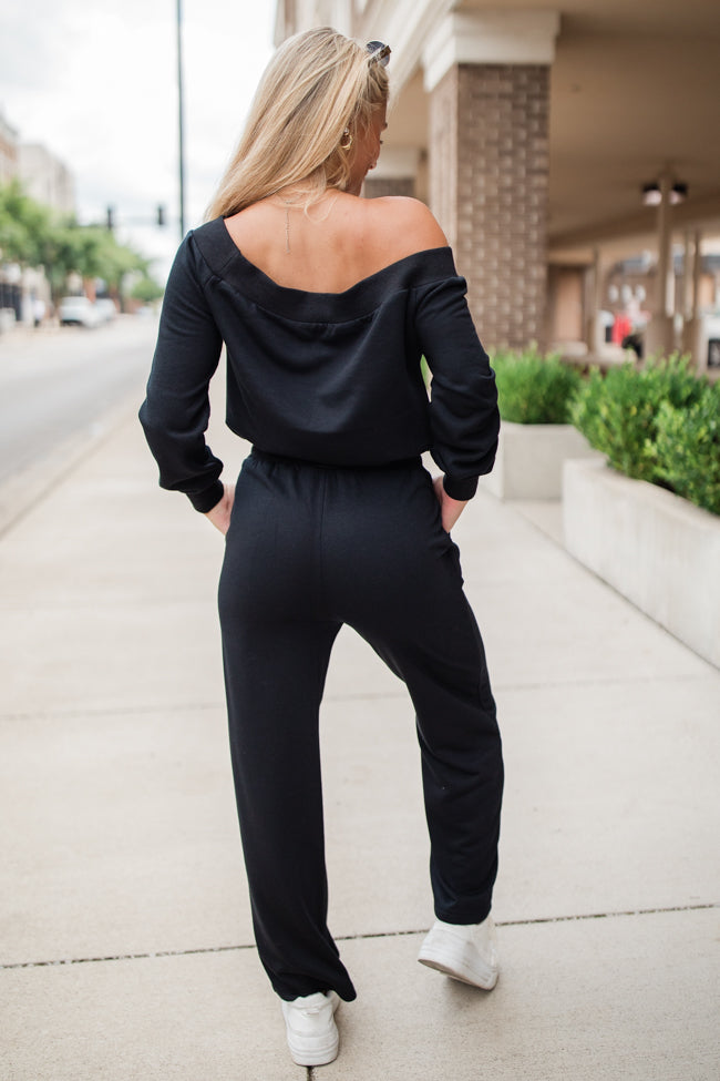 Memory Lane Black Off The Shoulder Knit Jumpsuit FINAL SALE Outlet Low Pice Fee Shipping