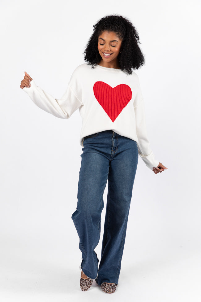 In My Heart Ivory and Red Cable Knit Heart Sweater FINAL SALE Cheap Sale Outlet