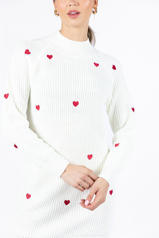 Call Back Later Ivory Heart Detail Sweater Dress FINAL SALE Discount Cheapest