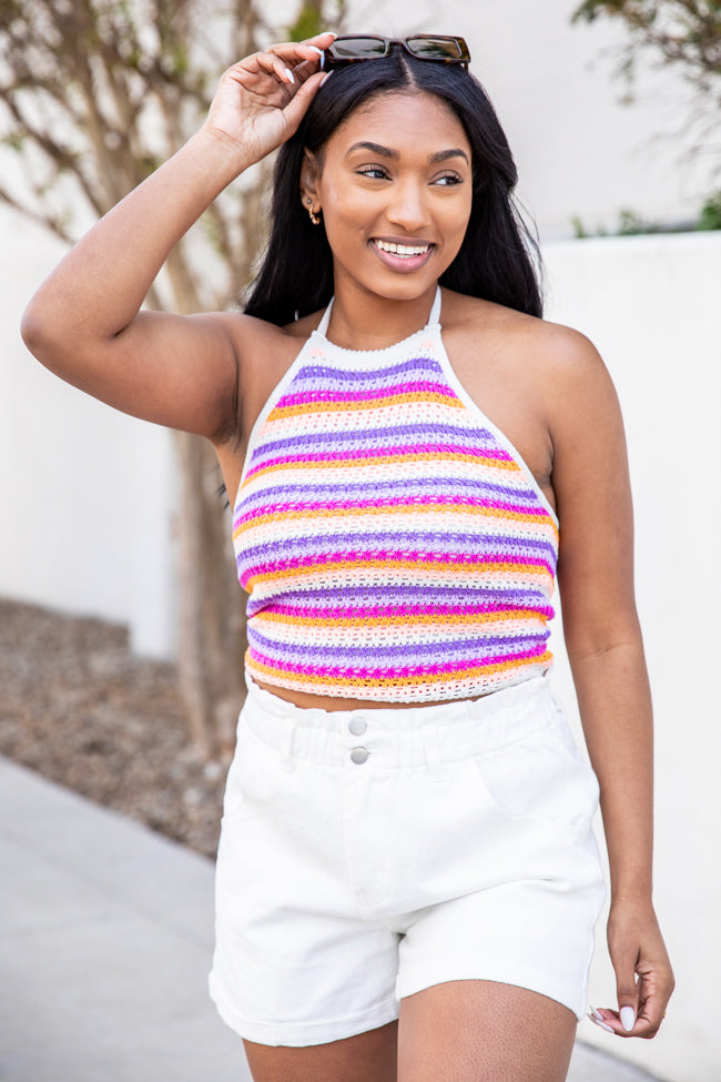 We Found Love Purple and Orange Halter Crochet Tank FINAL SALE Outlet Top Quality