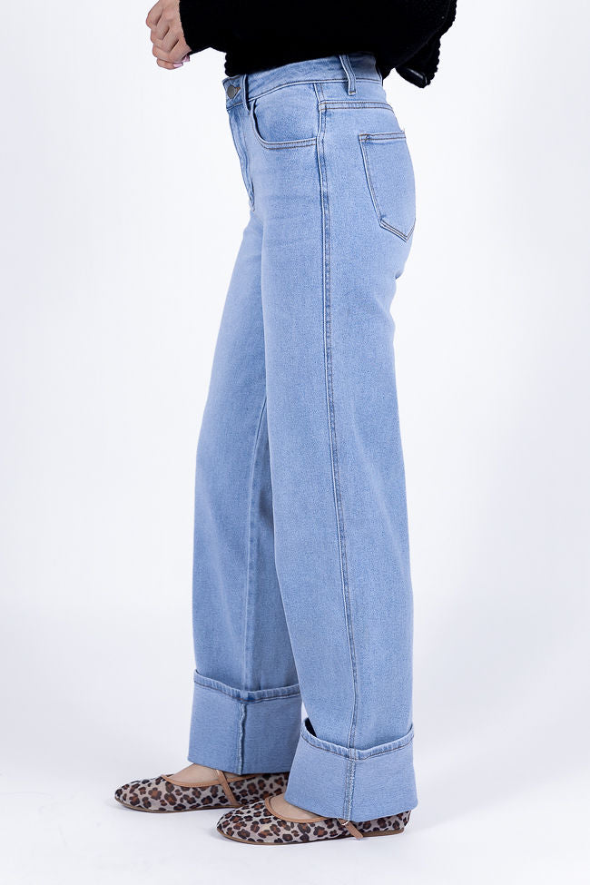 Camila Light Wash Wide Leg Cuffed Jeans Marketable