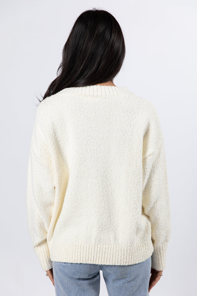 Let It Snow Ivory And Blue Fuzzy Pom Sweater FINAL SALE Free Shipping Best Place