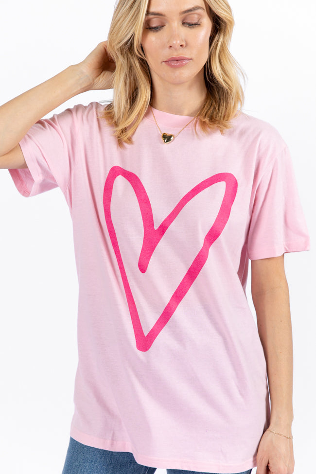 Heart Sketch Light Pink Oversized Graphic Tee Limited Edition Online