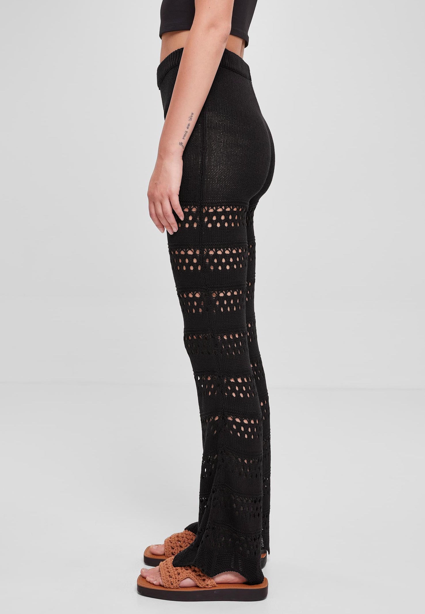 Urban Classics - Ladies Flared Crochet Knit Black - Pants Enjoy For Sale