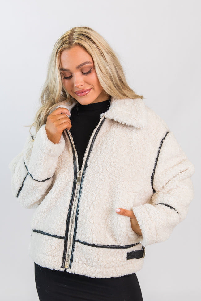 Under The Surface Cream and Black Sherpa Contrast Trim Jacket SALE Cheap Sale Buy