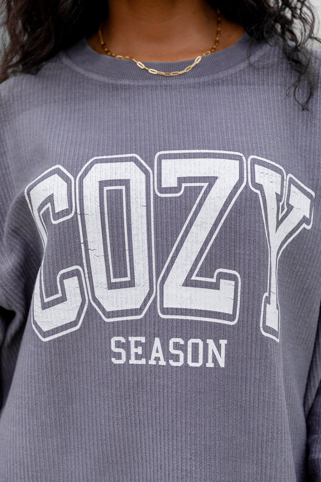 Cozy Season Charcoal Corded Graphic Sweatshirt Free Shipping Marketable