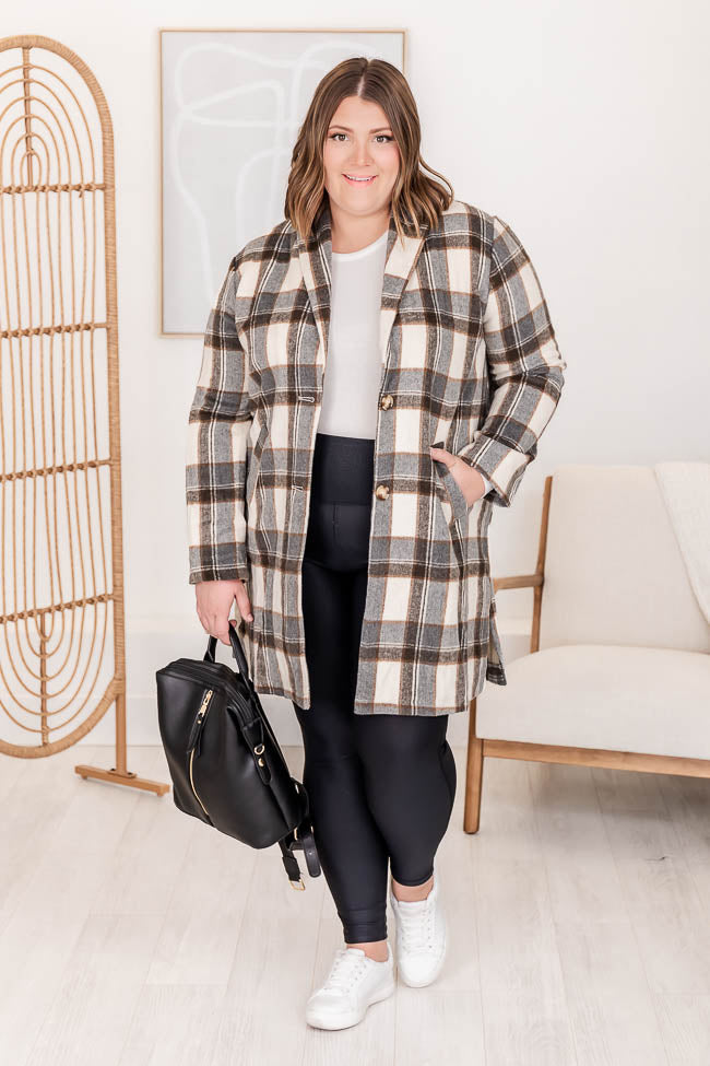 Get On Board Grey Plaid Coat FINAL SALE Cheap New Arrival