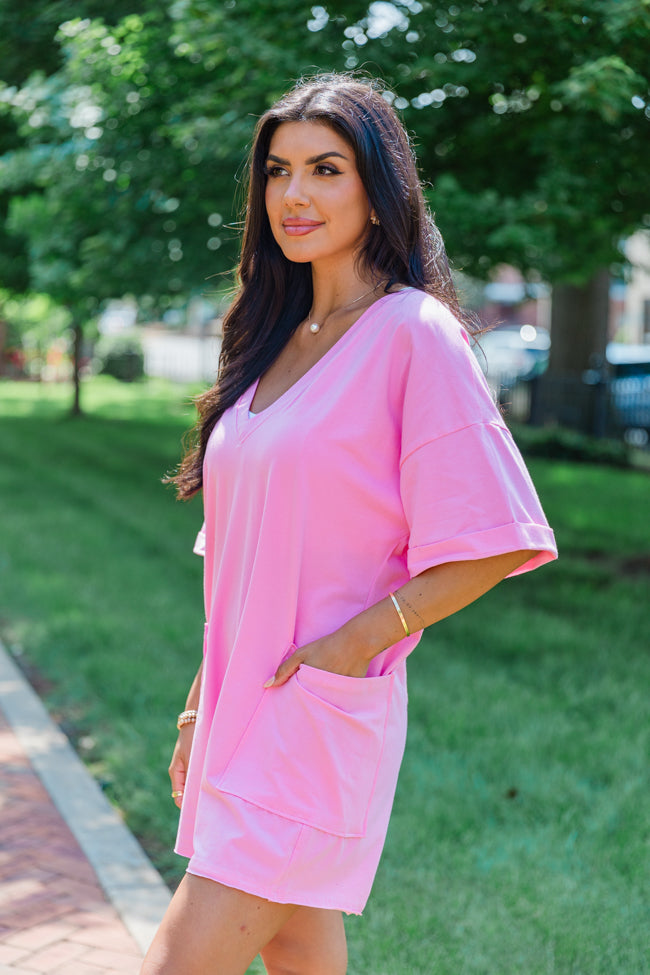 On A Daily Basis Pink Deep V-Neck Pocketed Romper Sale Ebay