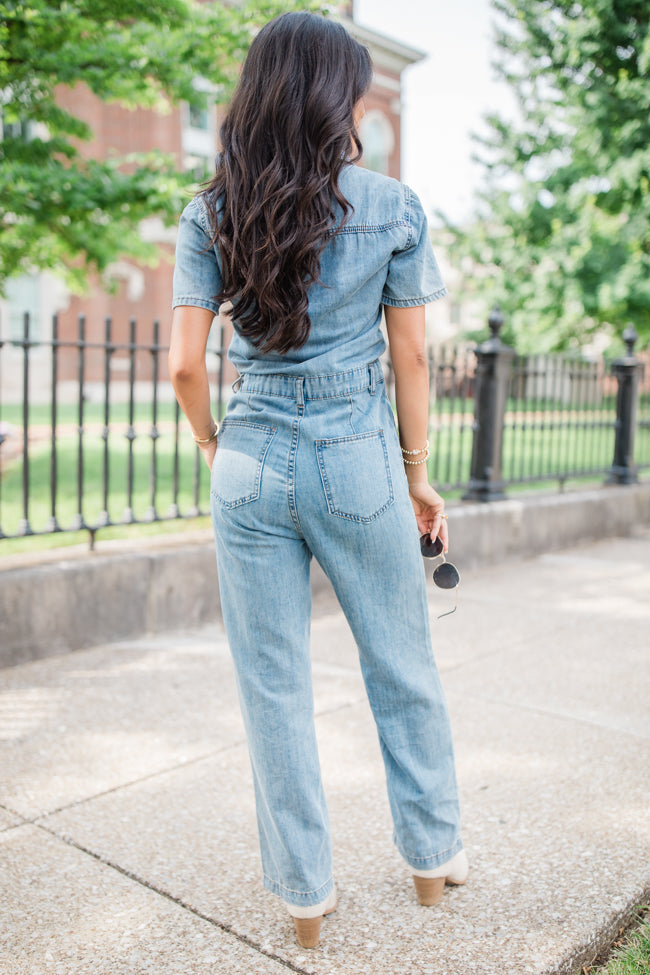 Chances Are Medium Wash Button Up Denim Jumpsuit FINAL SALE Best Seller