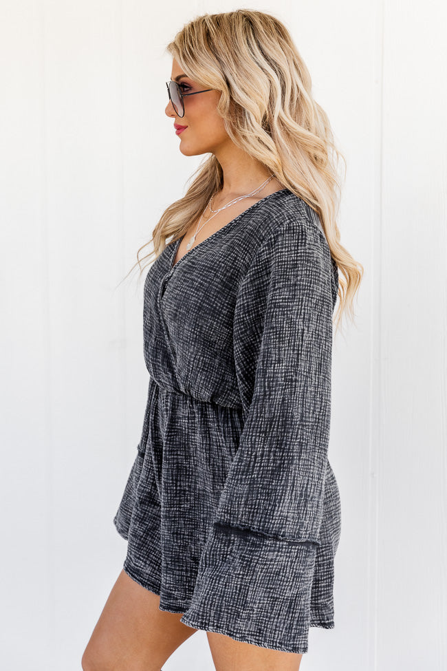 Washed Away Black Acid Wash Long Sleeve Romper FINAL SALE Best Wholesale