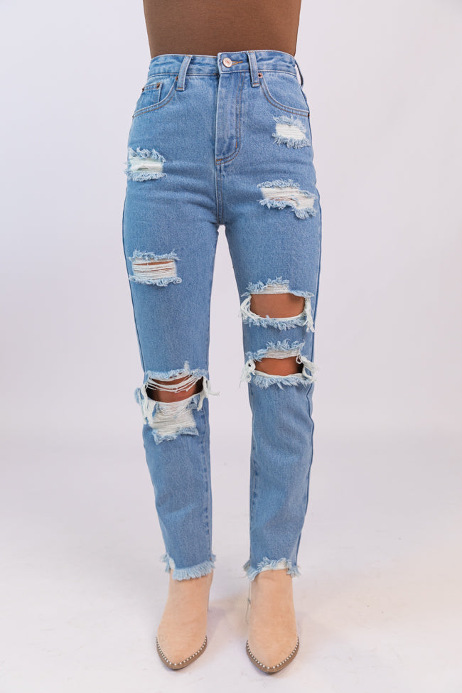 Megan Light Wash Distressed Straight Leg Mom Jeans Outlet Free Shipping Authentic