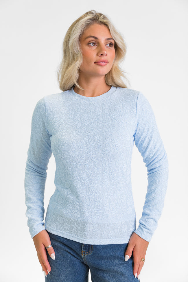 High Ambitions Blue Floral Textured Knit Fitted Top FINAL SALE Largest Supplier