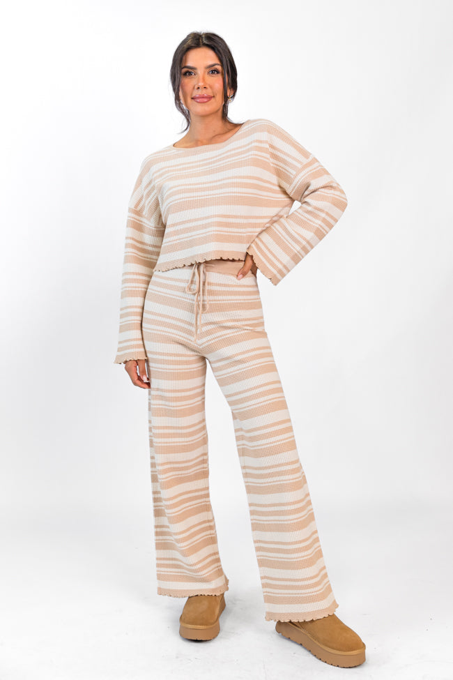 Take You There Taupe Striped Lettuce Hem Lounge Pants FINAL SALE Shop Sale Online