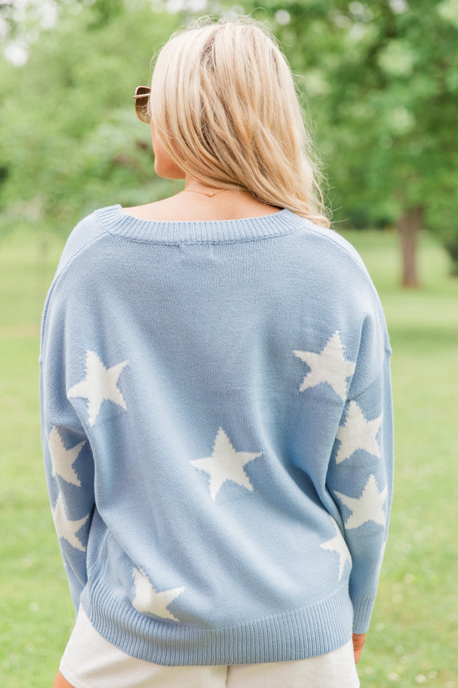 Stars and Smiles Blue V-Neck Sweater FINAL SALE Free Shipping Big Sale