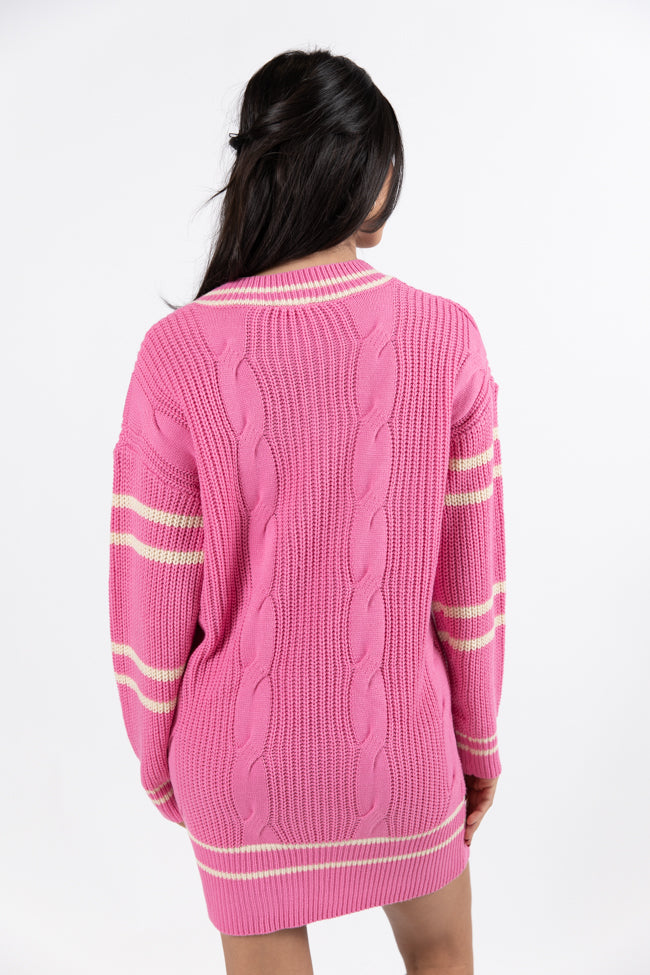 Make Your Mark Pink Varsity Detail Sweater Dress FINAL SALE Online Online Clearance