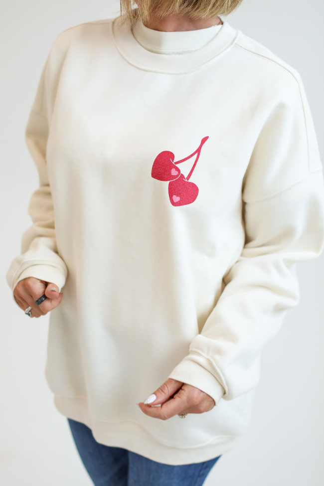 I Love You Cherry Much Cream Oversized Graphic Sweatshirt Kalee Rogers X Pink Lily Cheap Sale With Paypal