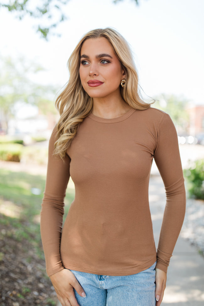 Make Your Choice Brown Ribbed Long Sleeve Tee Buy Cheap Low Shipping