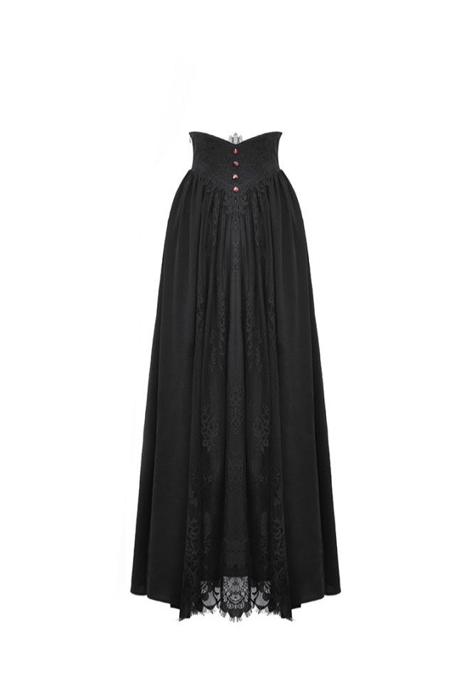 Dark in Love - Gothic Heart Embroidered Black Maxi - Skirt For Sale Finishline