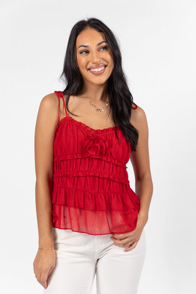 Promise To Another Red Rosette Tie Sleeve Tank FINAL SALE Free Shipping For Sale