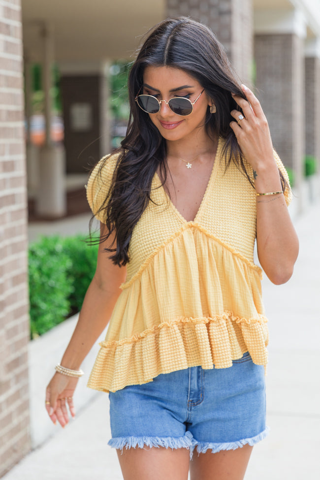 Rays Of Hope Yellow Waffle and Gauze Babydoll Top FINAL SALE Clearance Latest